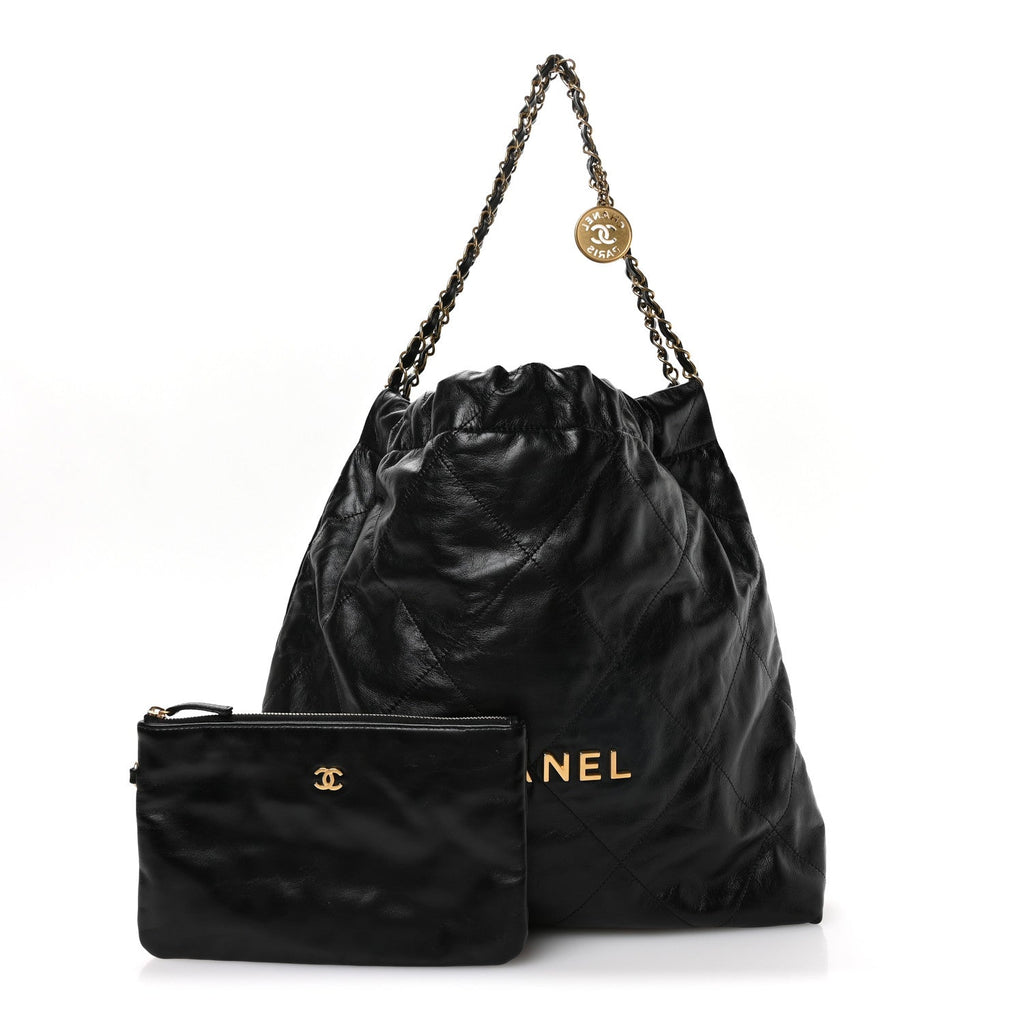Shiny Calfskin Quilted Chanel 22 Black