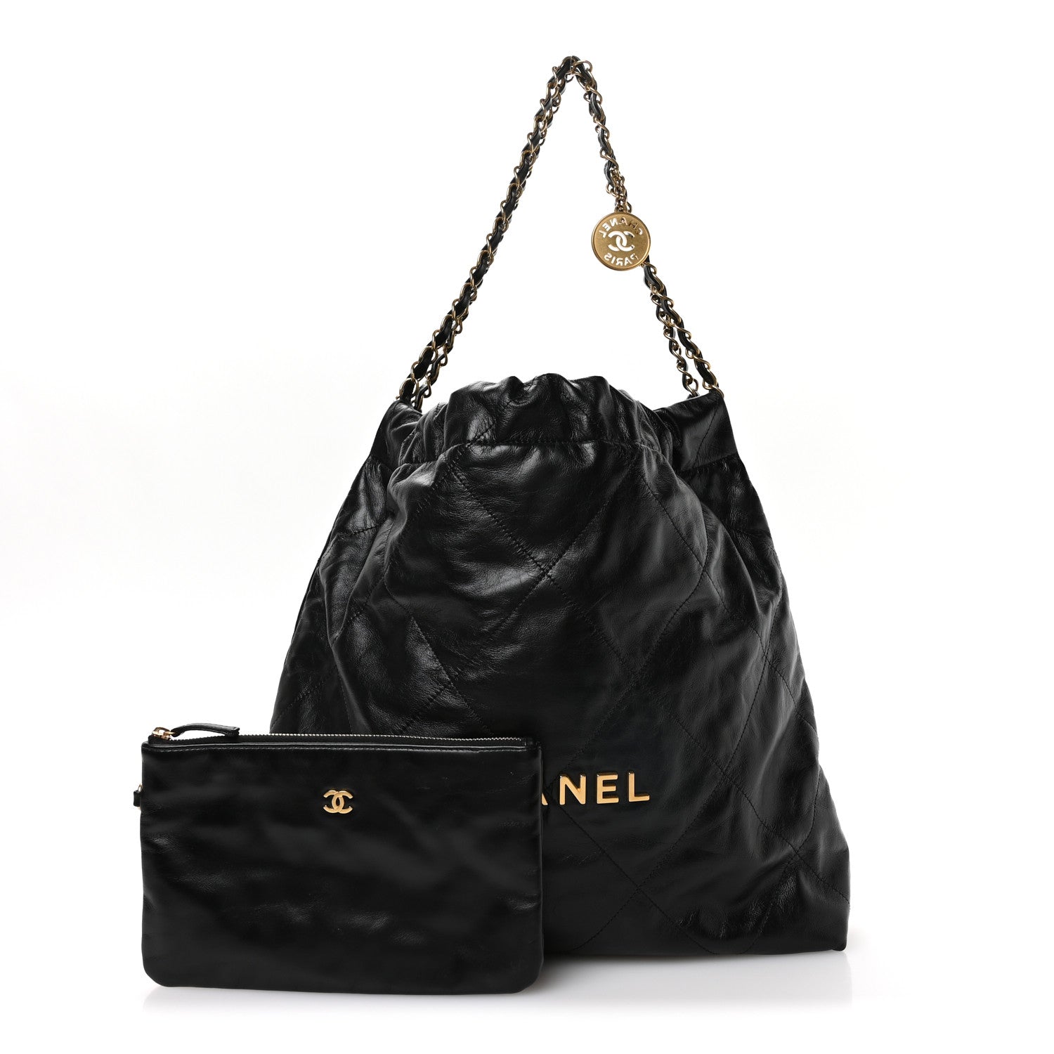 Shiny Calfskin Quilted Chanel 22 Black