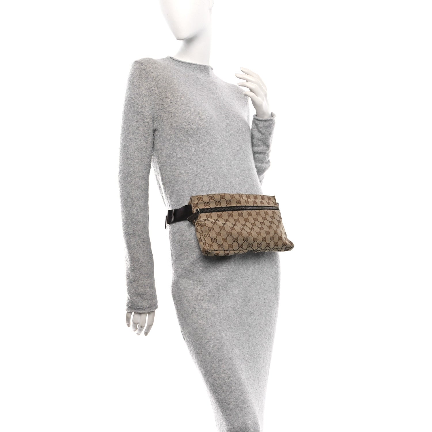 GG Monogram Double Pocket Belt Bag Dark Brown