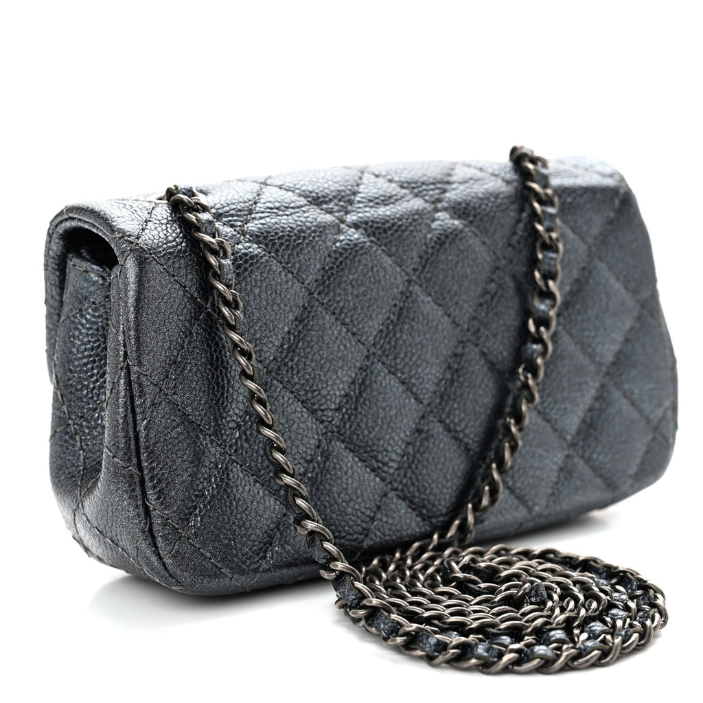 Metallic Caviar Quilted Extra Mini Flap Dark Grey