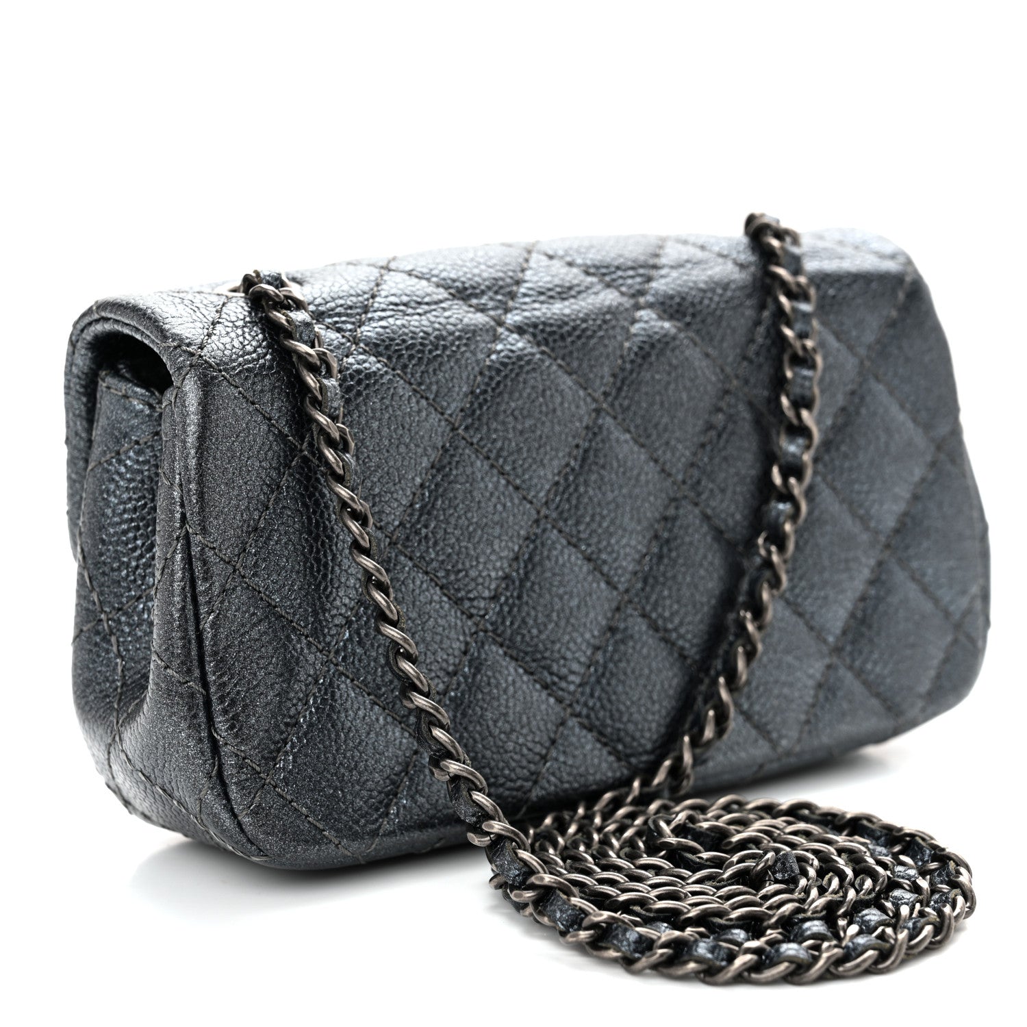 Metallic Caviar Quilted Extra Mini Flap Dark Grey