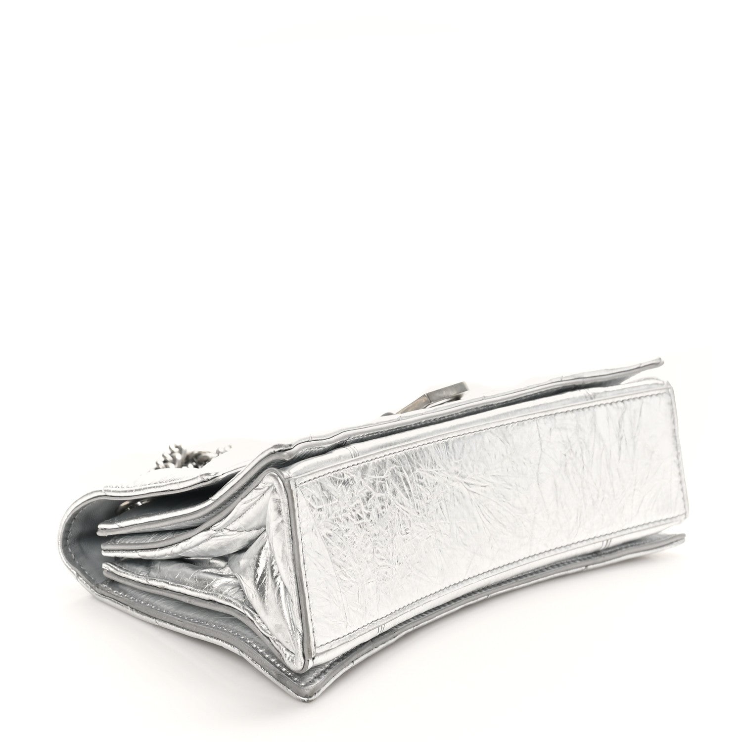Crushed Calfskin Quilted Small Crush Chain Bag Silver
