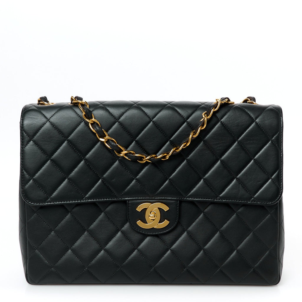 Lambskin Quilted Jumbo Single Flap Black