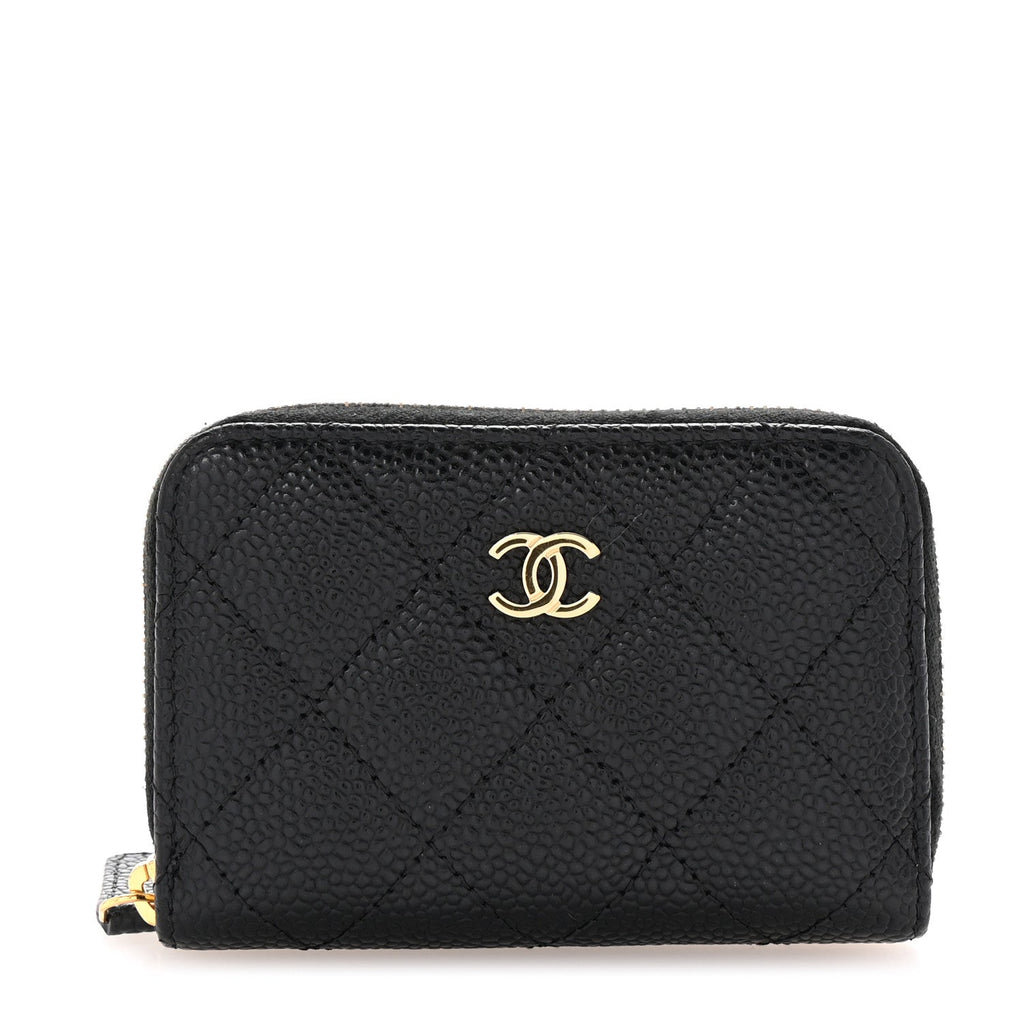 Caviar Quilted Zip Coin Purse Black