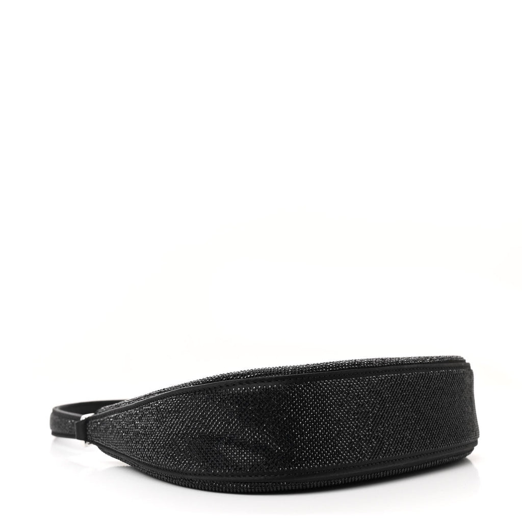 Calfskin Satin Crystal Embellished Small Legacy Glitter Hobo Black