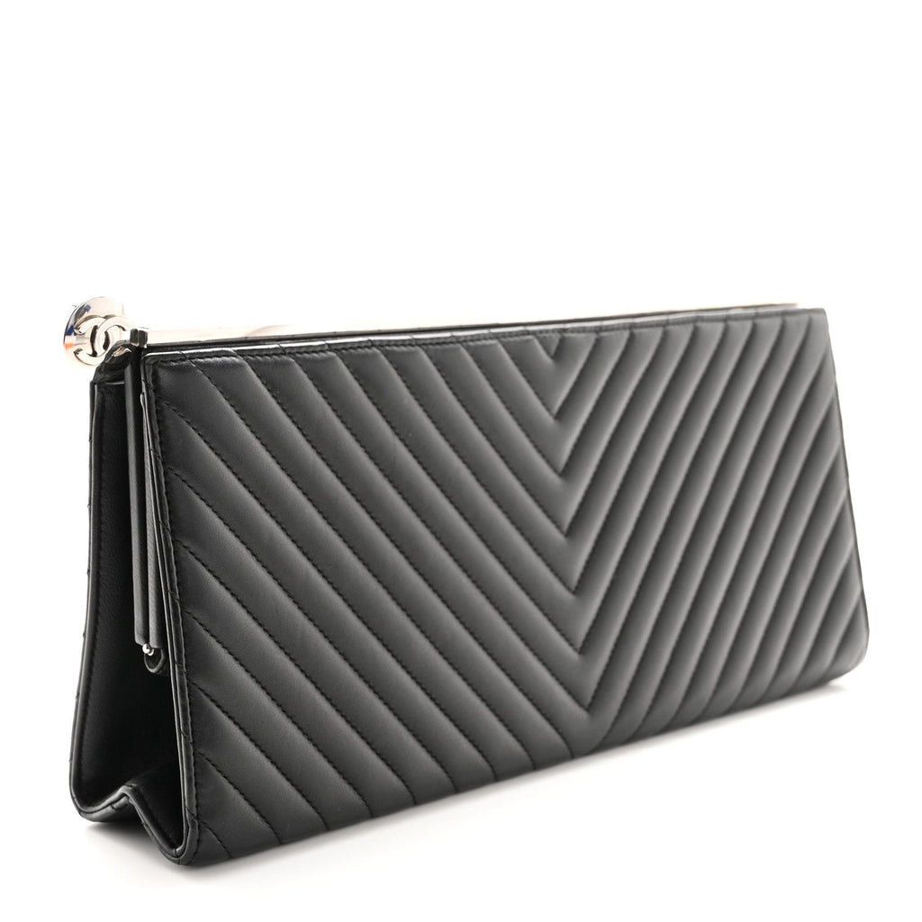 Lambskin Chevron Evening Clutch Black