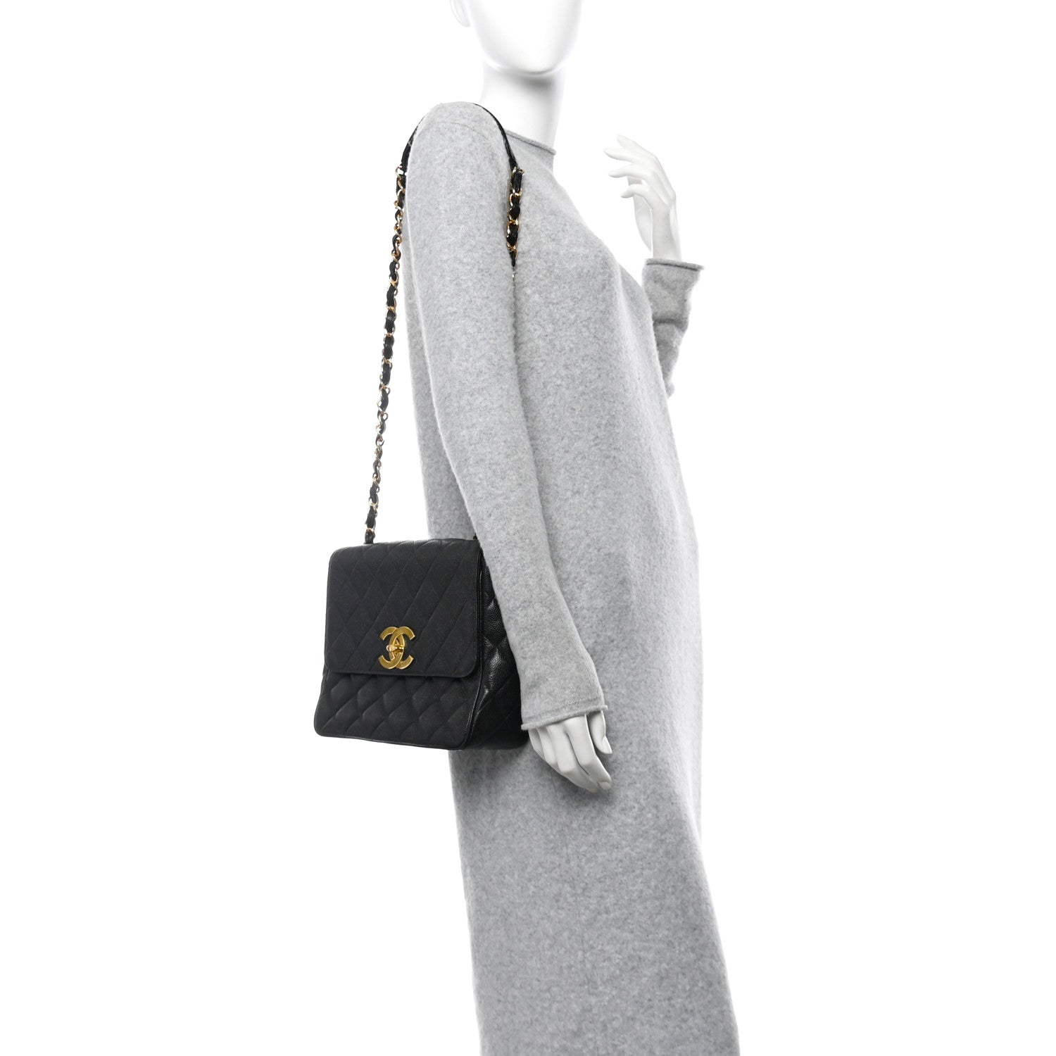 Caviar Quilted Jumbo Square Flap Black