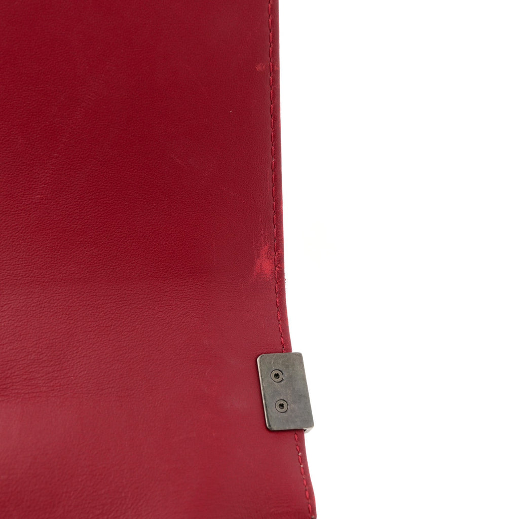 Lambskin Quilted Medium Boy Flap Black Red