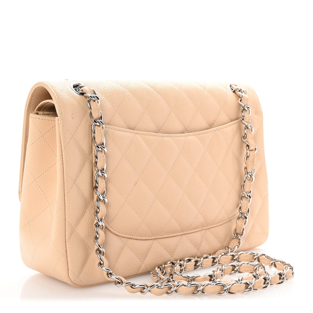 Caviar Quilted Jumbo Double Flap Light Beige