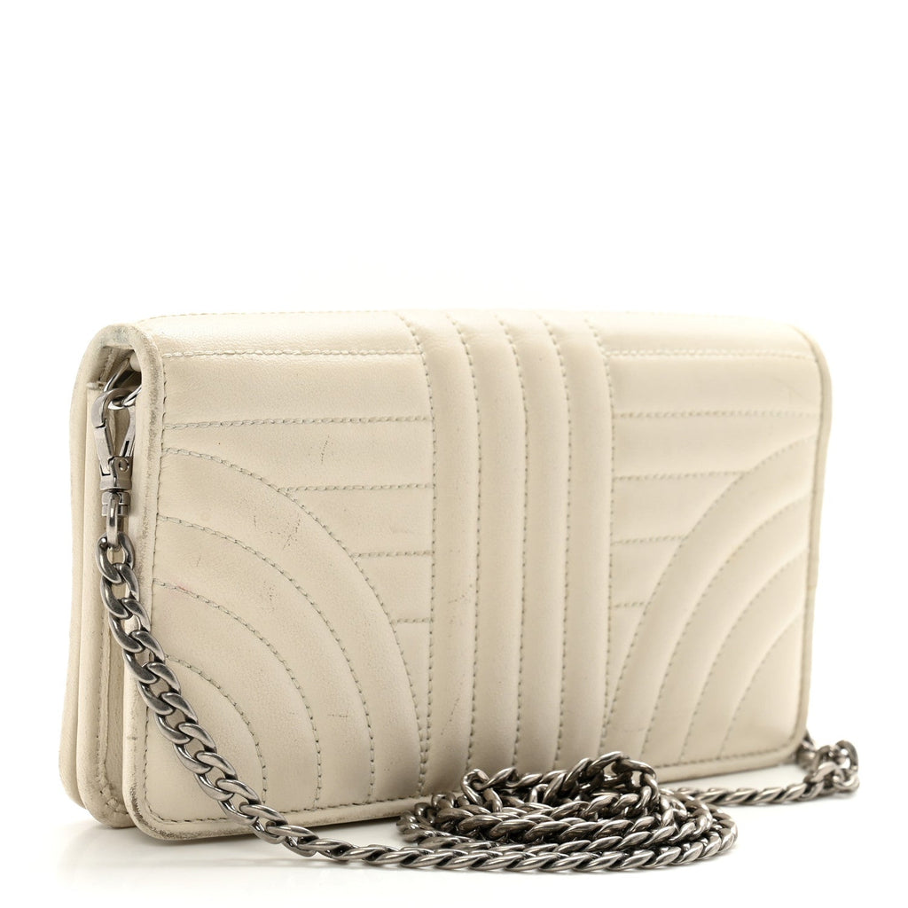 Soft Calfskin Impunture Diagramme Chain Wallet White