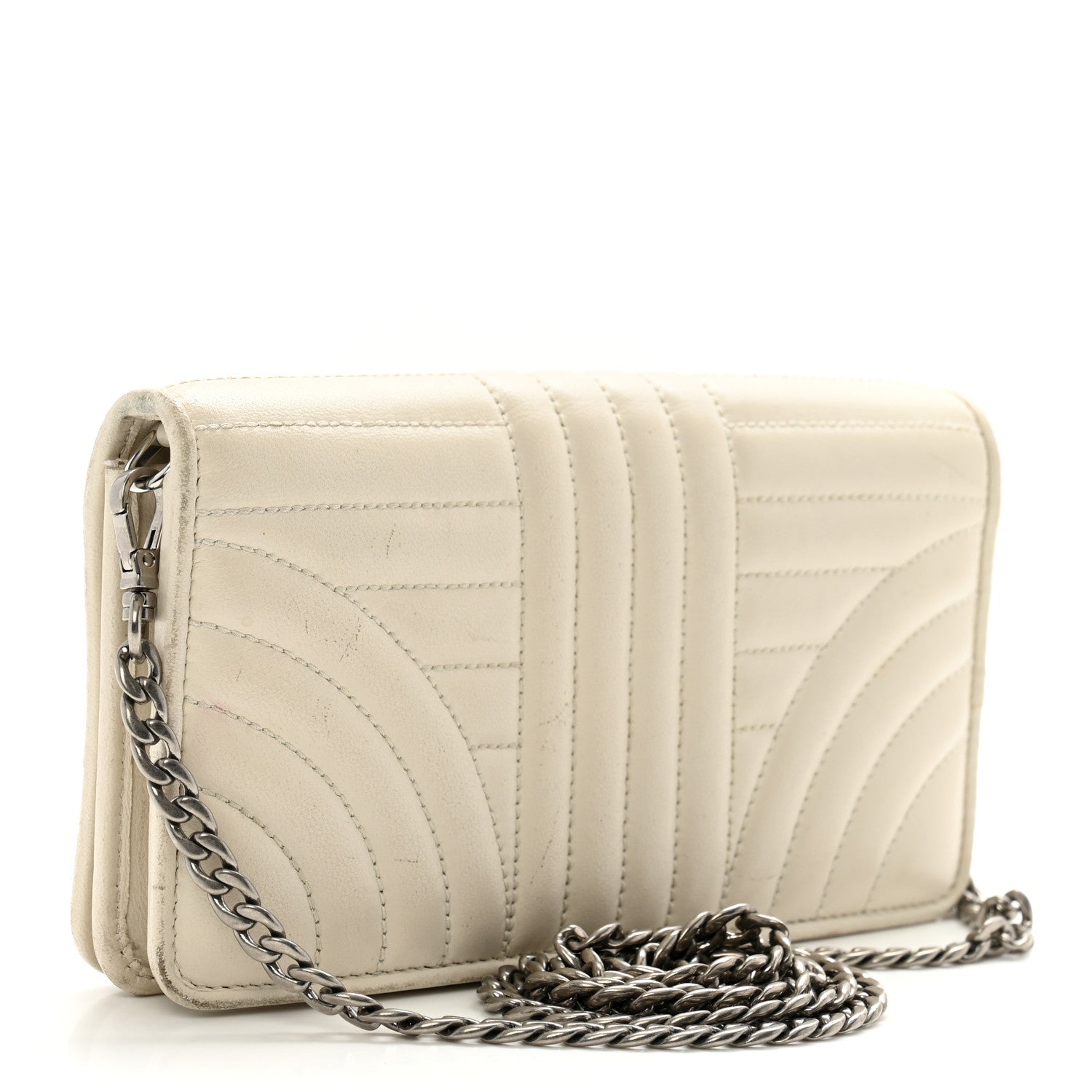 Soft Calfskin Impunture Diagramme Chain Wallet White