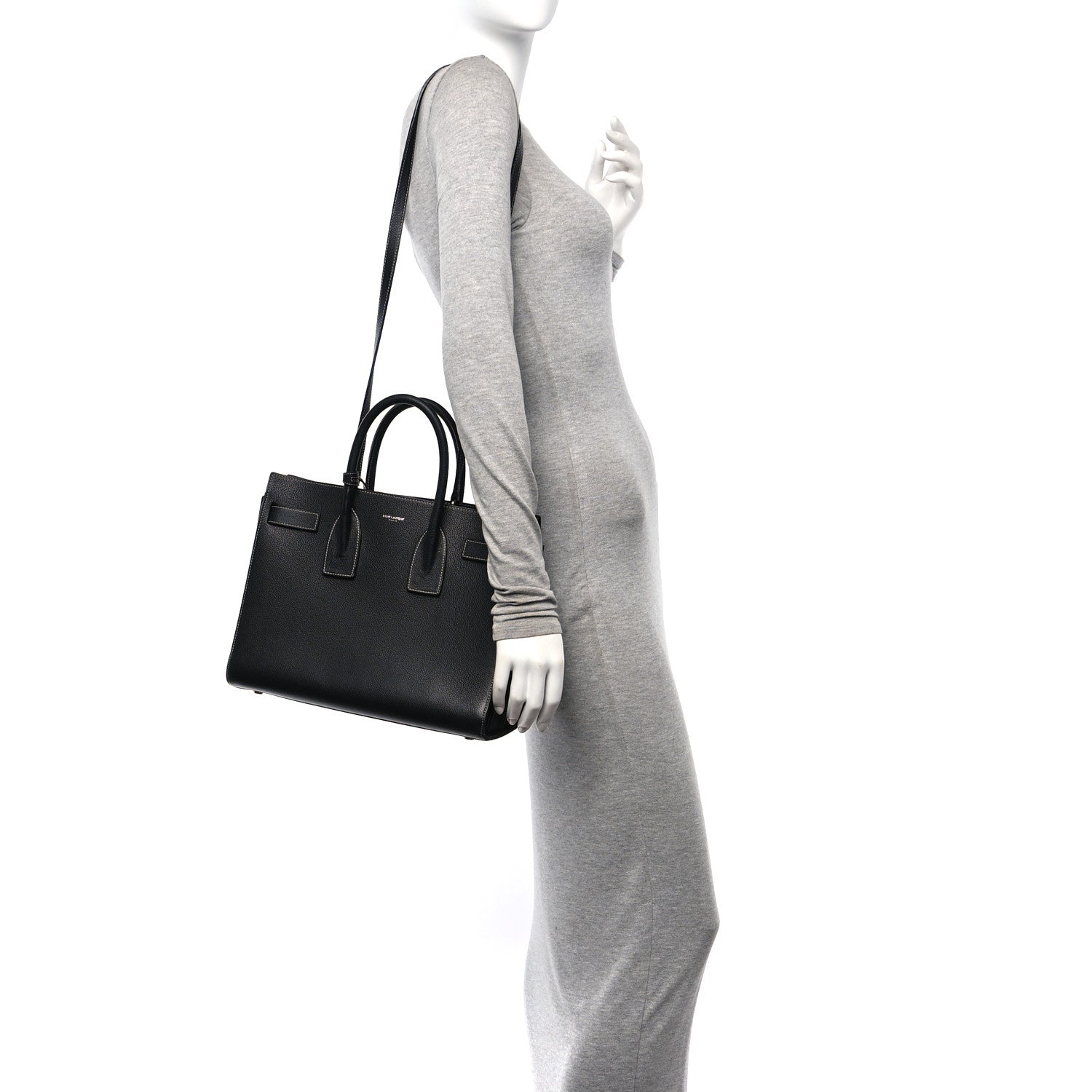 Grained Calfskin Topstitch Small Sac De Jour Black Porcelain