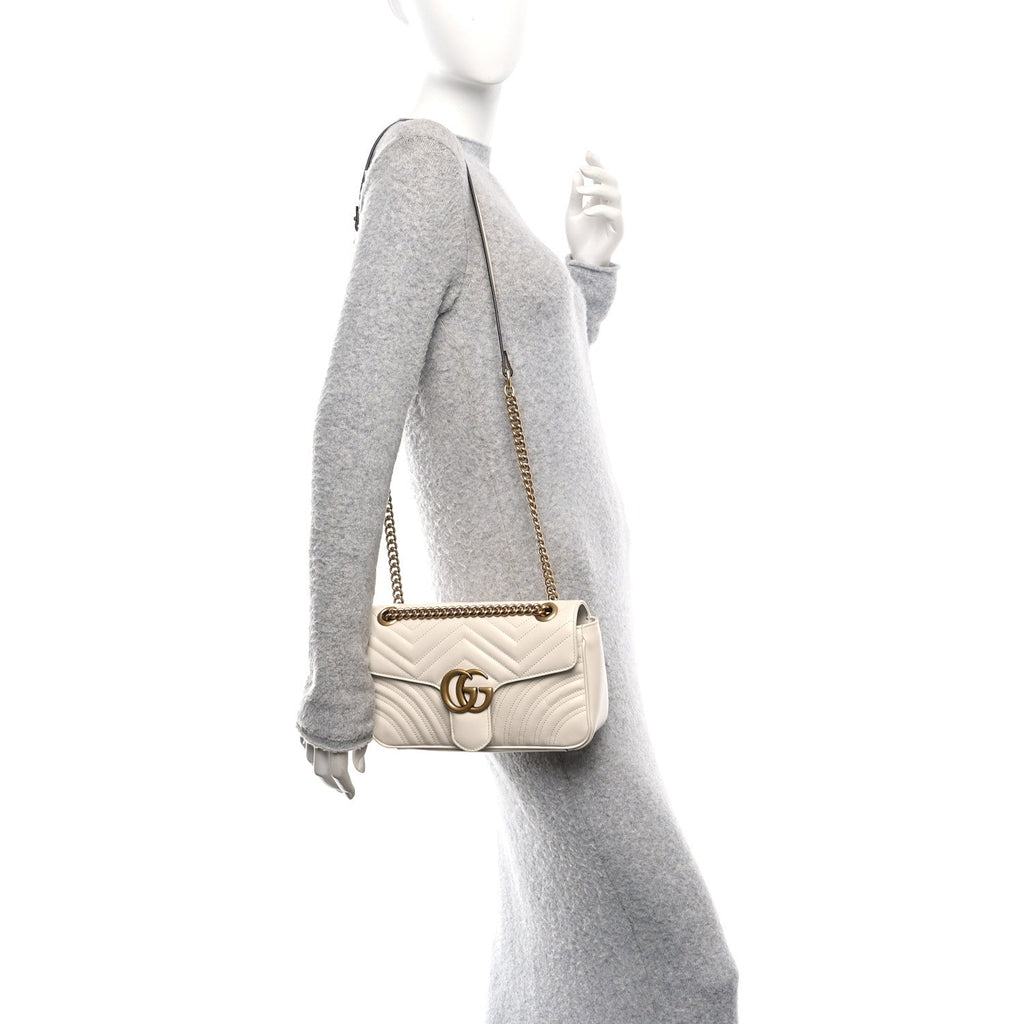 Calfskin Matelasse Small GG Marmont Shoulder Bag White