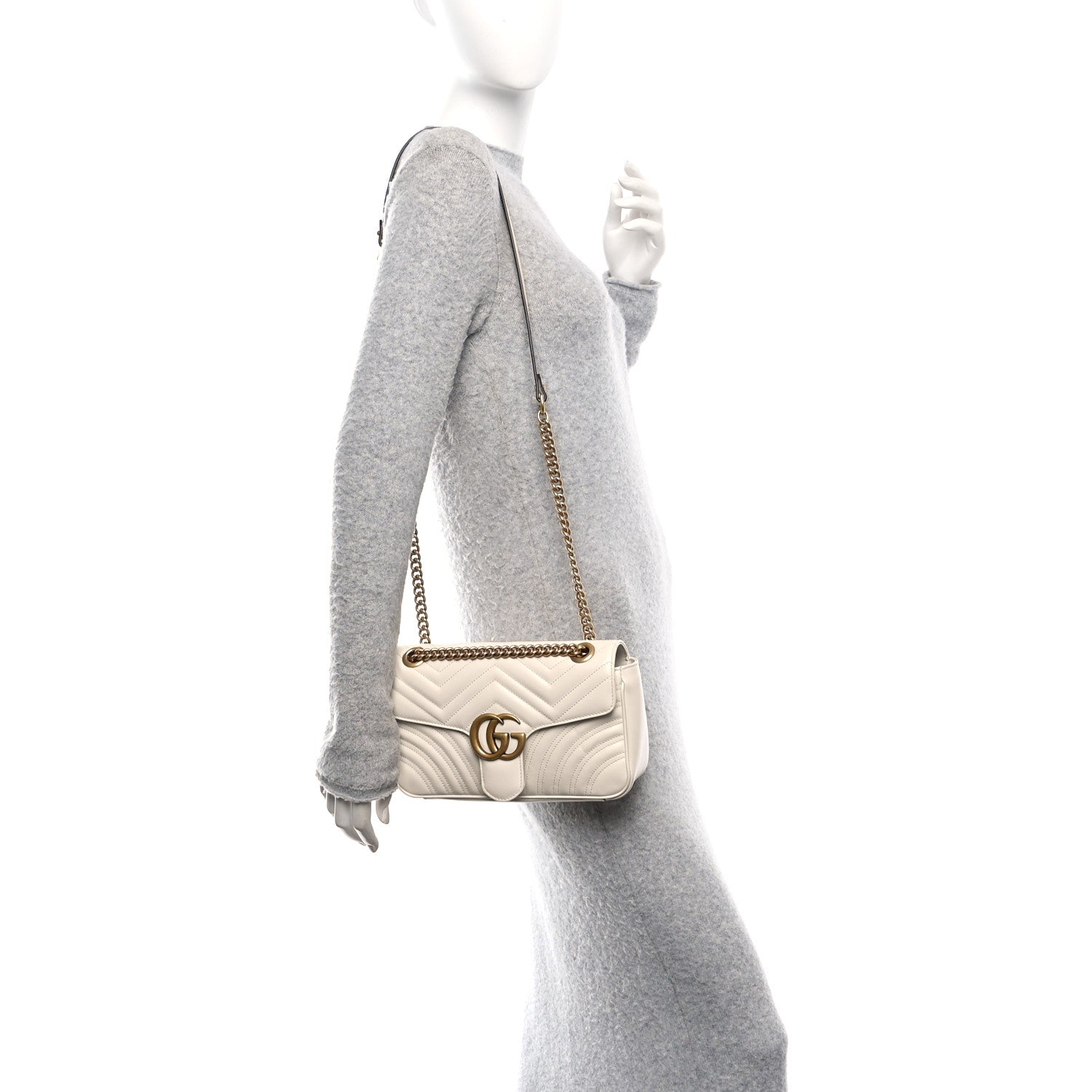Calfskin Matelasse Small GG Marmont Shoulder Bag White