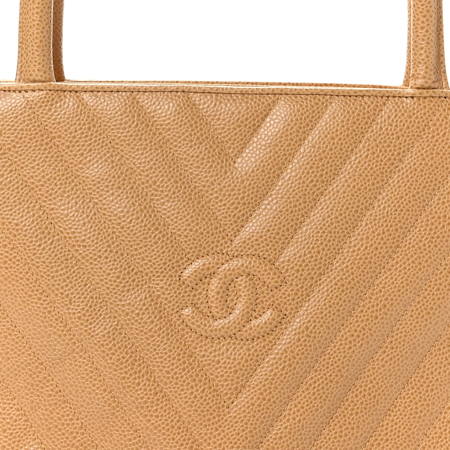Caviar Chevron Tassel Tote Beige
