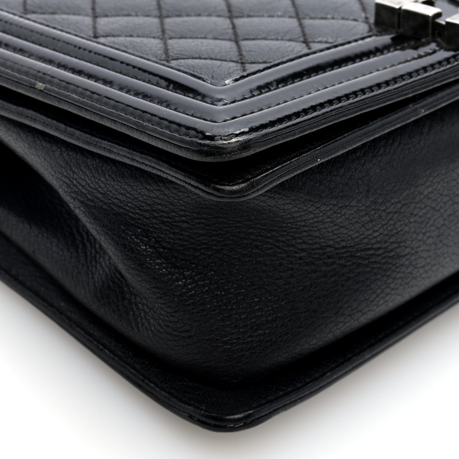 Goatskin Quilted Patent Medium Duo Boy Flap Black