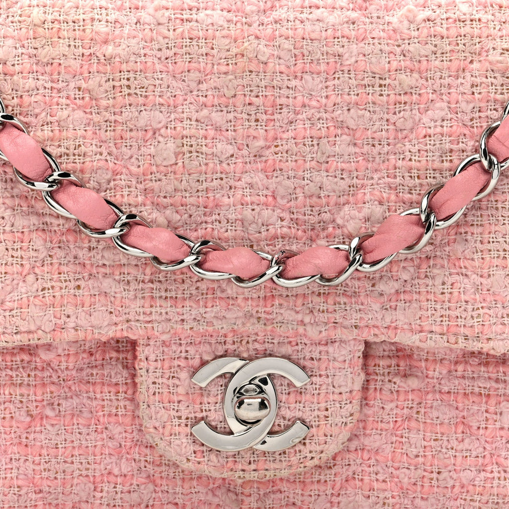 Tweed Medium Double Flap Pink