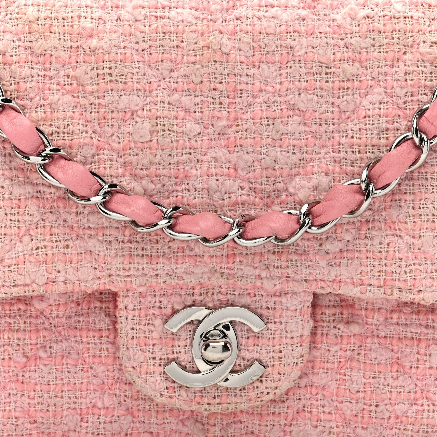 Tweed Medium Double Flap Pink