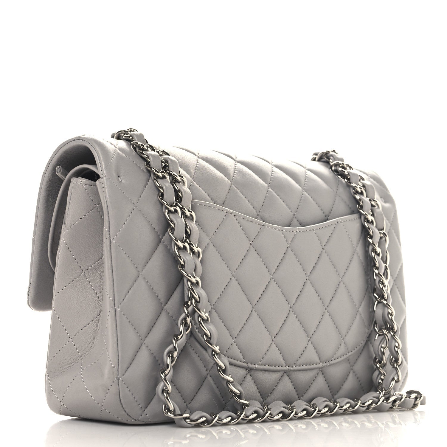 Lambskin Quilted Medium Double Flap Grey