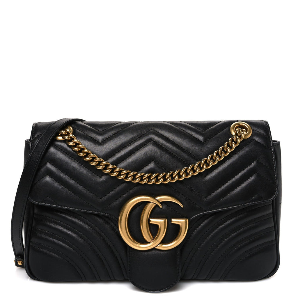 Calfskin Matelasse Medium GG Marmont Shoulder Bag Black