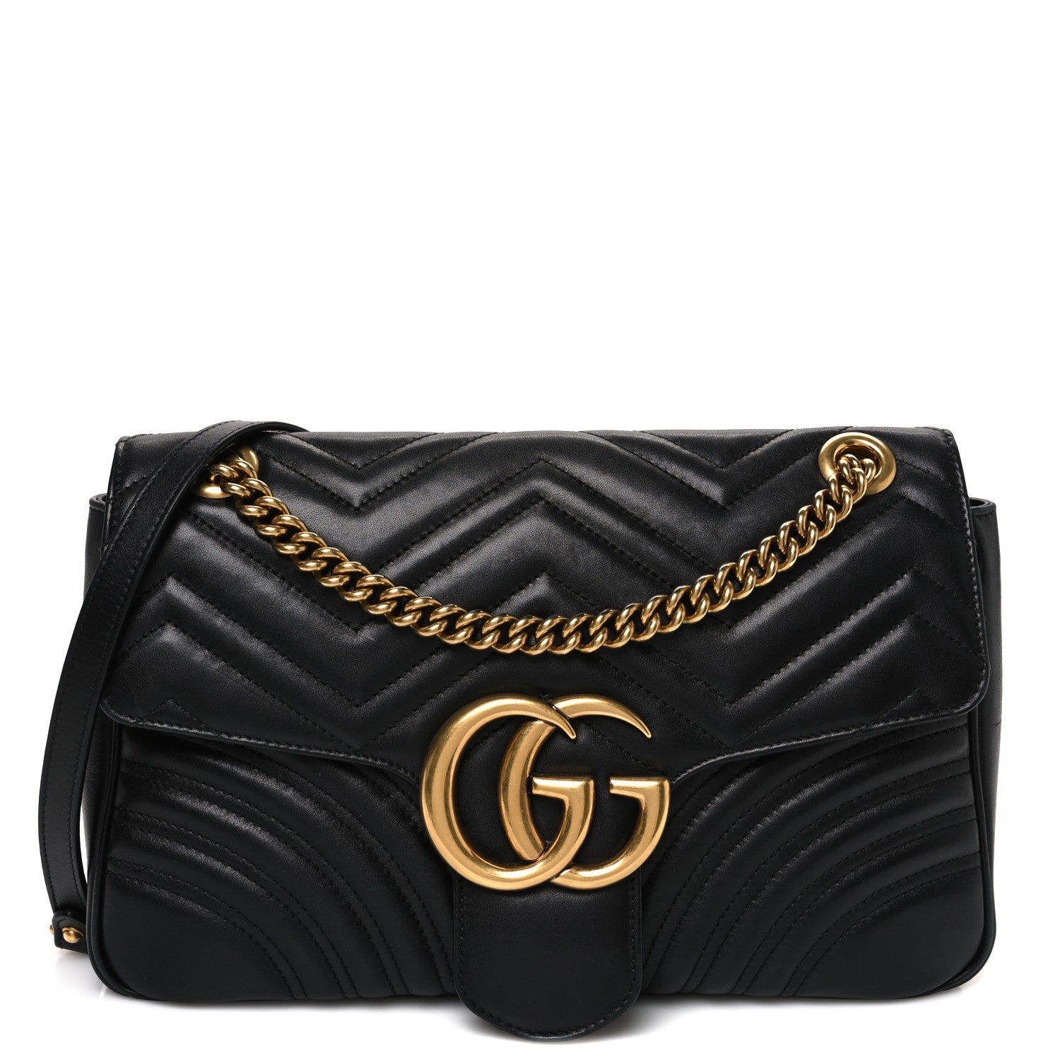 Calfskin Matelasse Medium GG Marmont Shoulder Bag Black