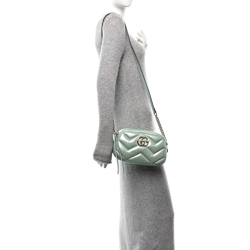Iridescent Nappa Chevron Matelasse Small GG Marmont Chain Shoulder Bag Iridescent Salvy Green