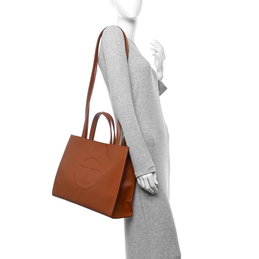 Vegan Leather Medium Shopping Bag Tan