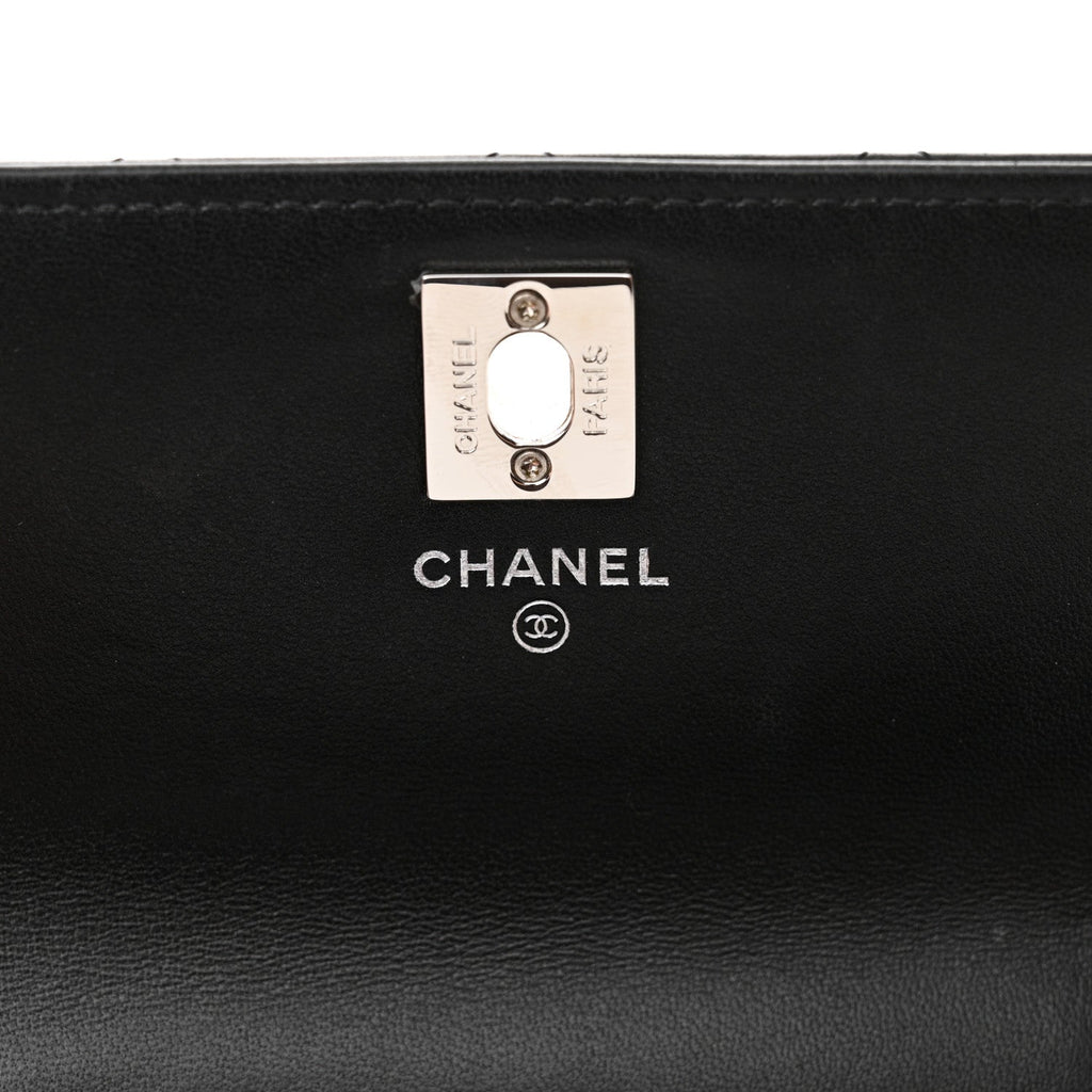 Lambskin Quilted Metal Top Handle Crossbody Flap Black