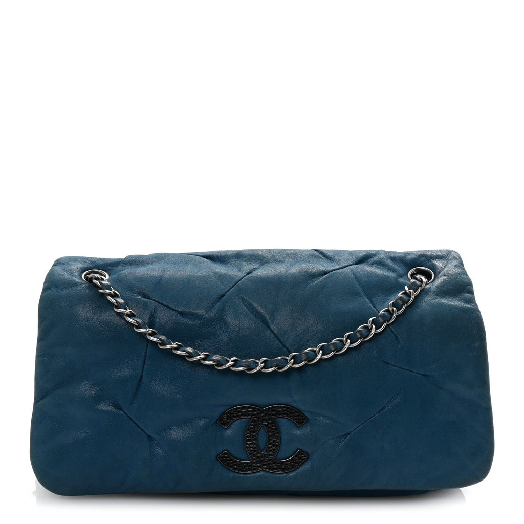 Iridescent Calfskin Glint Flap Blue