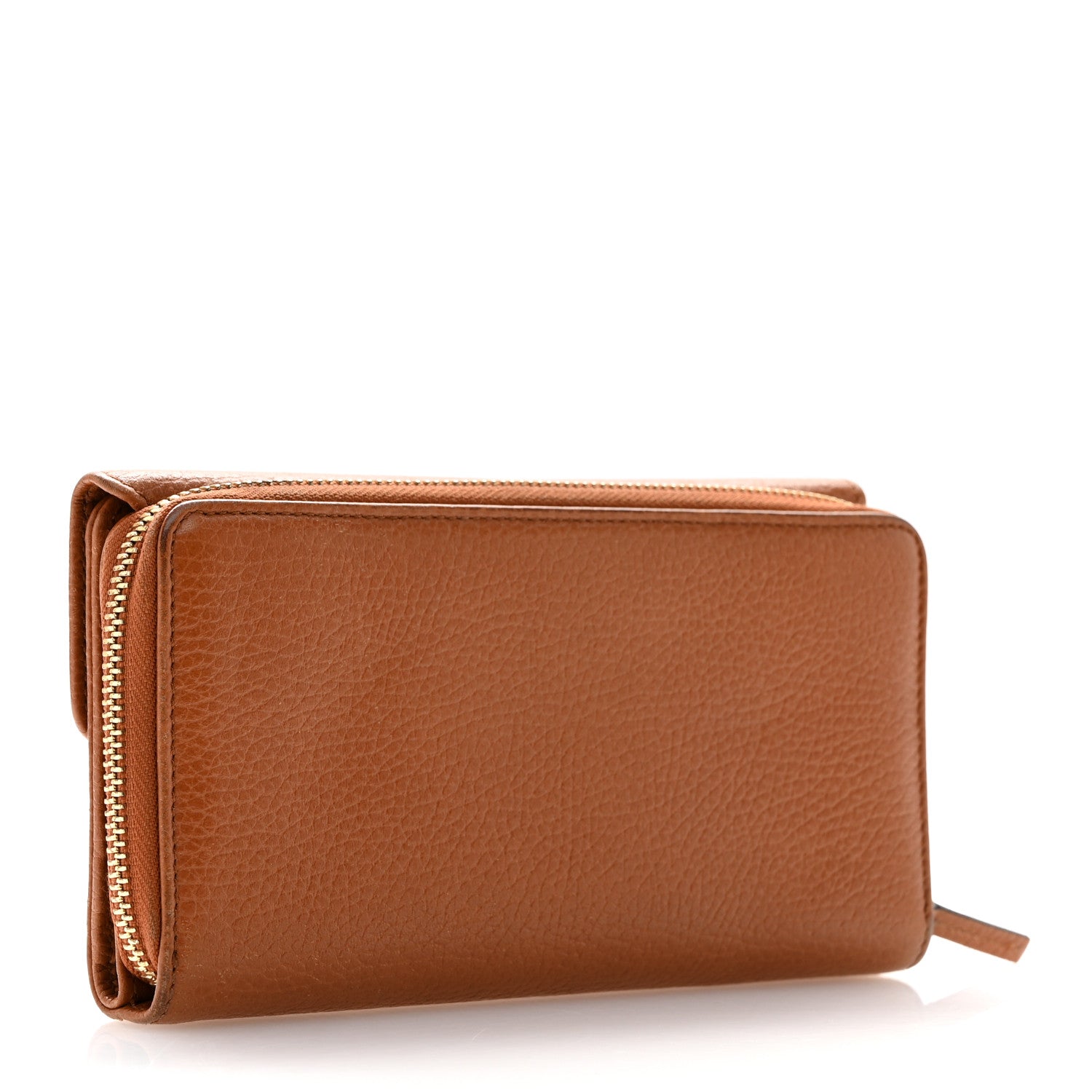 Grained Calfskin Continental Zip Wallet Tan