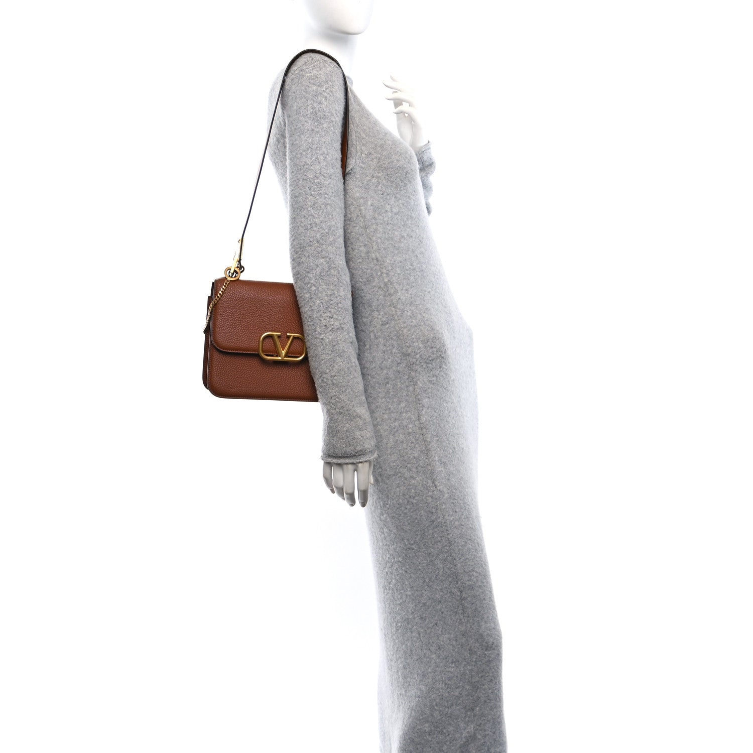 Grained Calfskin Large VSling Shoulder Bag Saddle Brown