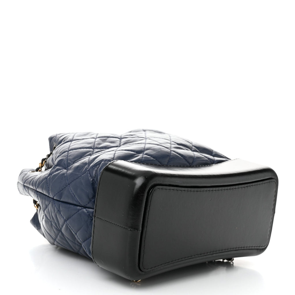 Aged Calfskin Quilted Gabrielle Backpack Navy Black