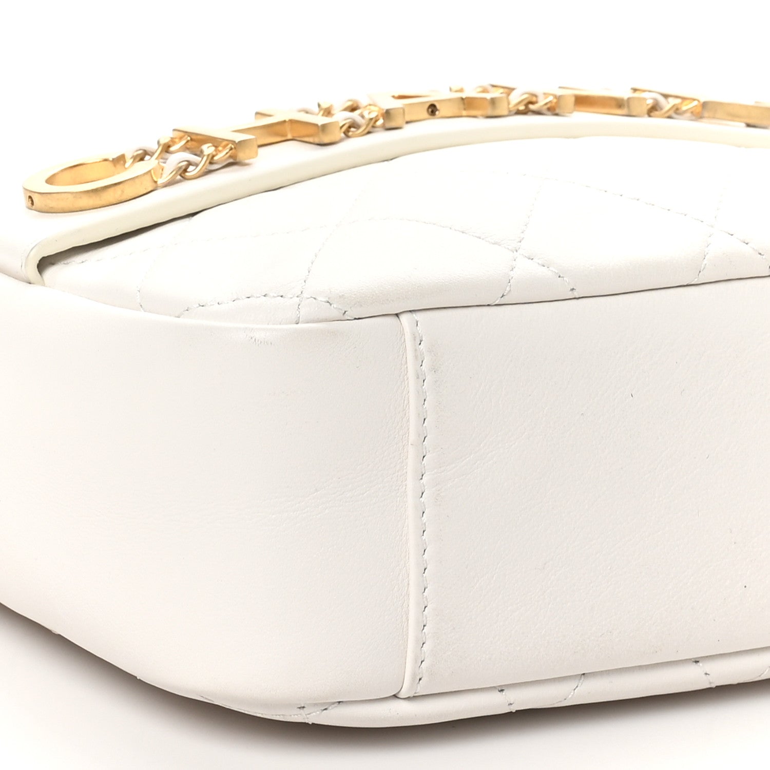 Calfskin Quilted Enchained Camera Case Bag White