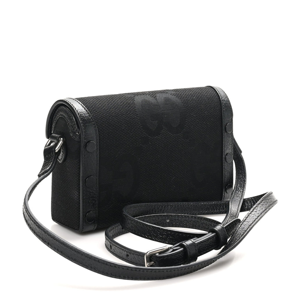Monogram Jumbo GG Textured Dollar Calfskin Mini Horsebit 1955 Shoulder Bag Black