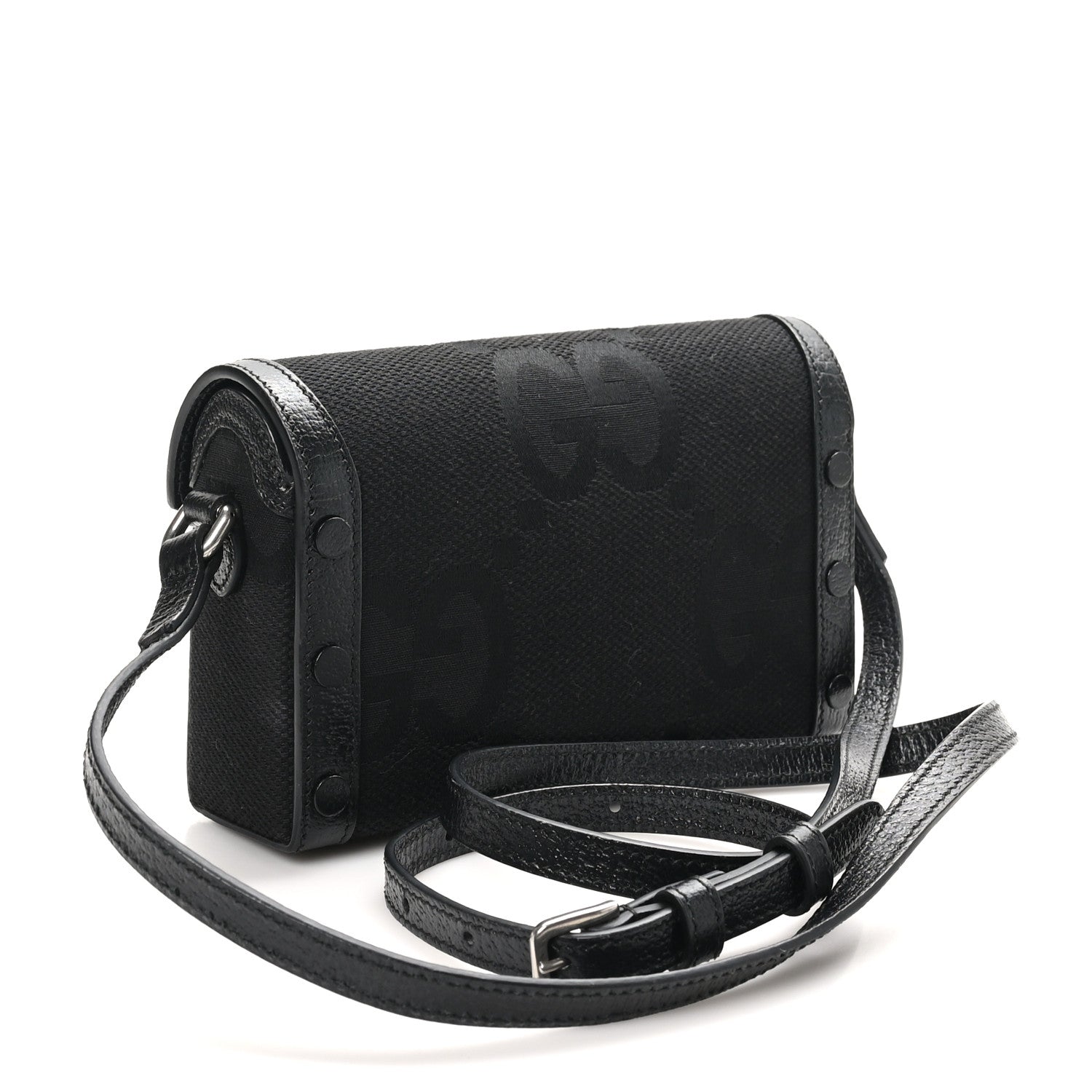 Monogram Jumbo GG Textured Dollar Calfskin Mini Horsebit 1955 Shoulder Bag Black