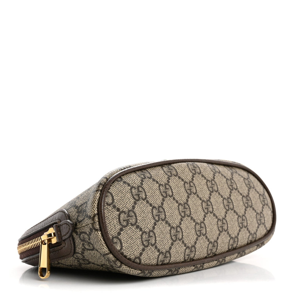 GG Supreme Monogram Textured Calfskin Web Large Ophidia Cosmetic Case Beige Ebony New Acero
