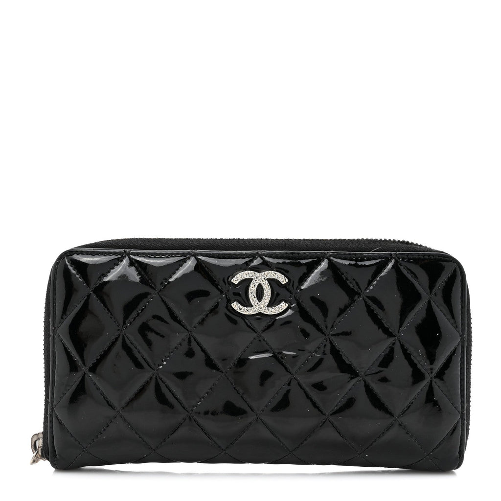Patent Quilted Brilliant Zip Around Wallet Black