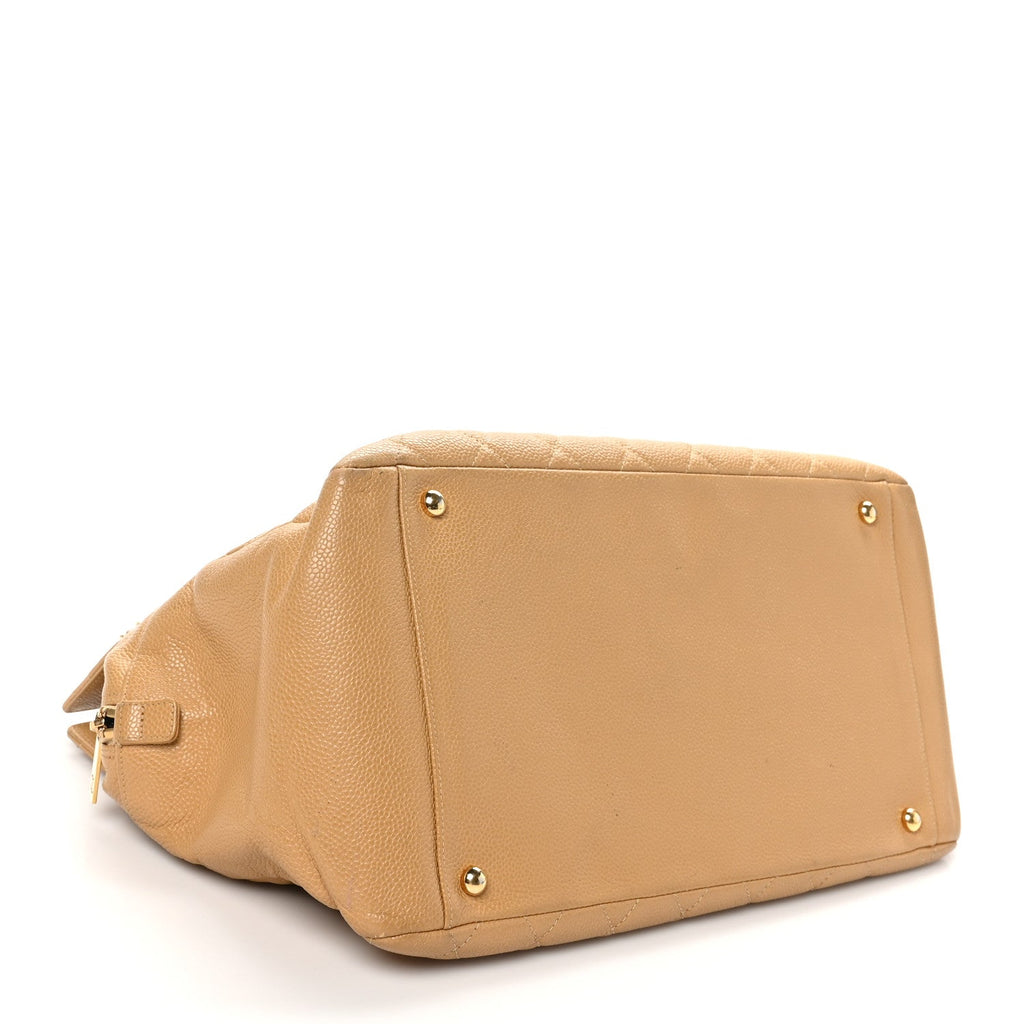 Caviar Quilted Timeless CC Shopping Tote Beige