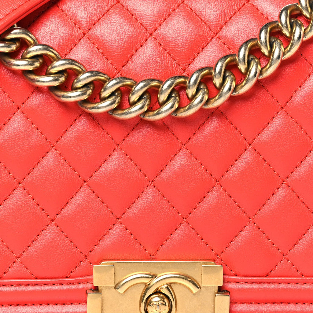 Lambskin Quilted Medium Boy Flap Red