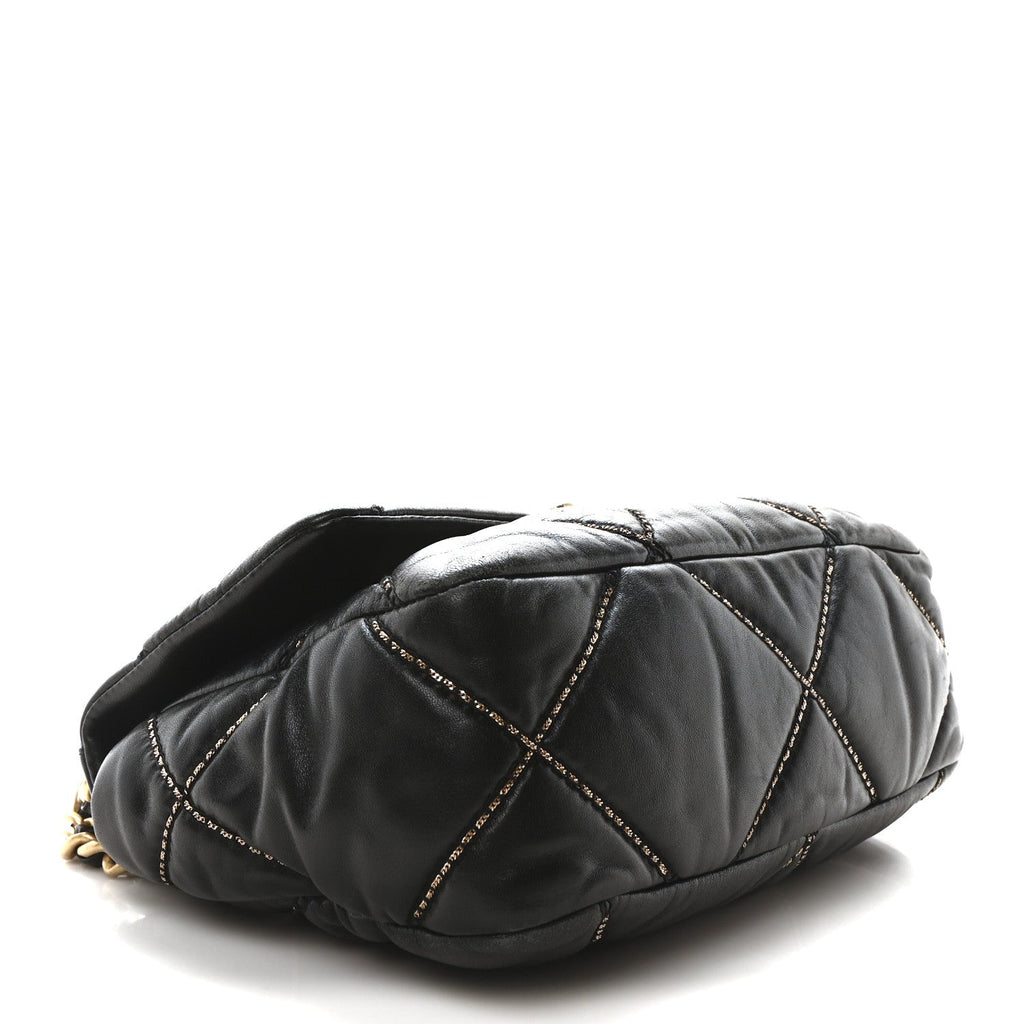 Lambskin Chain Quilted Medium Chanel 19 Flap Black