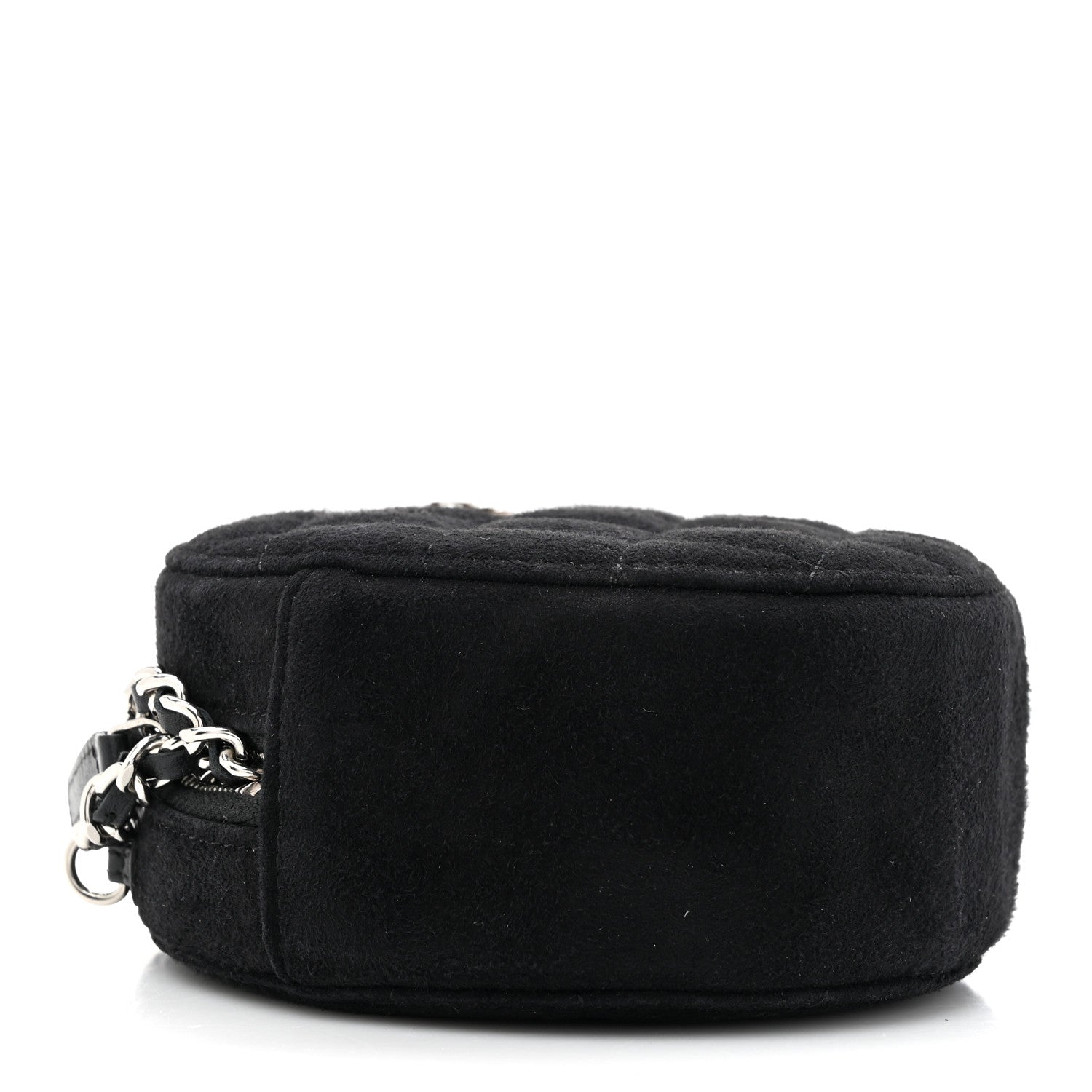 Suede Quilted Crystal Round Clutch With Logo Chain Black