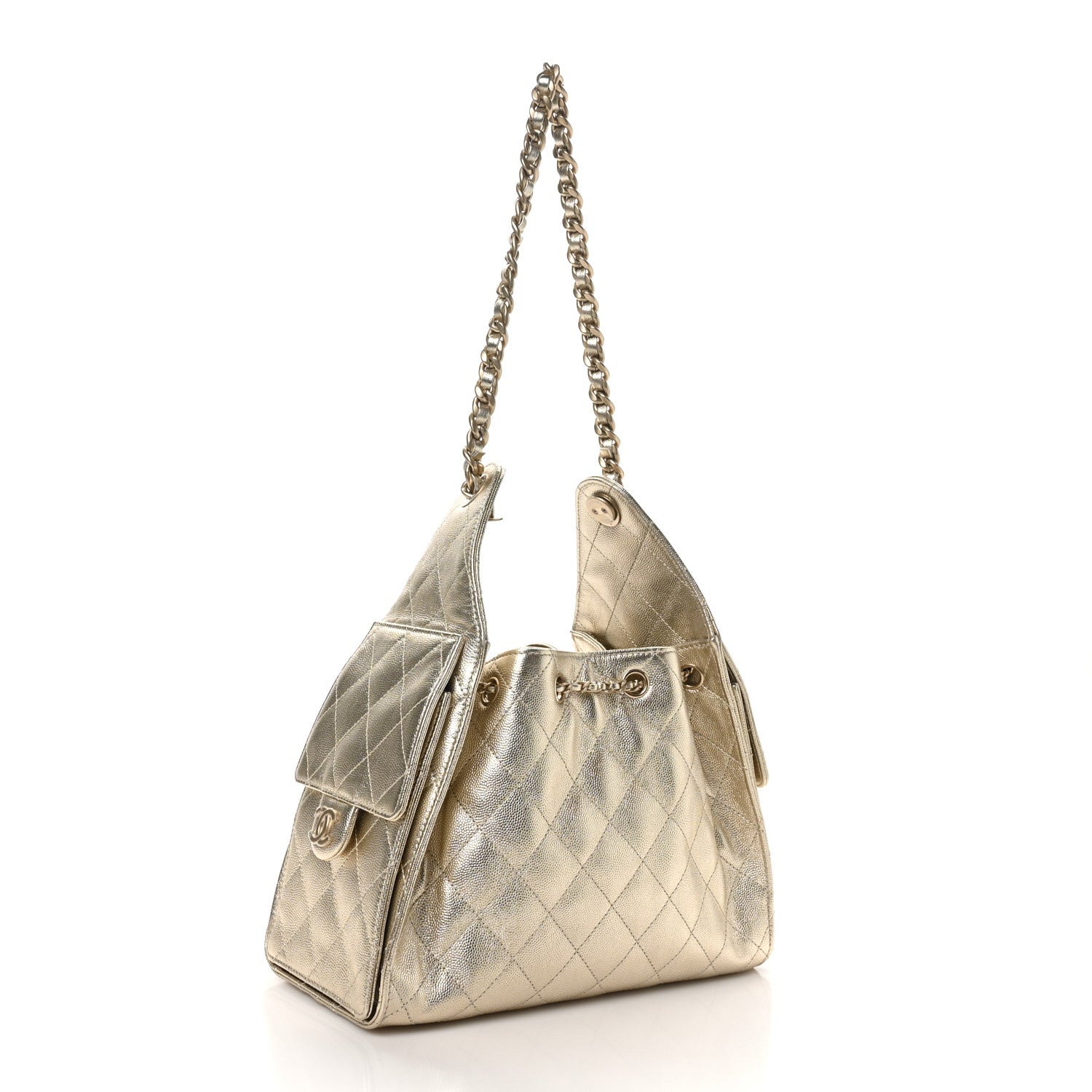 Metallic Caviar Quilted Small Chanel 25 Hobo Gold