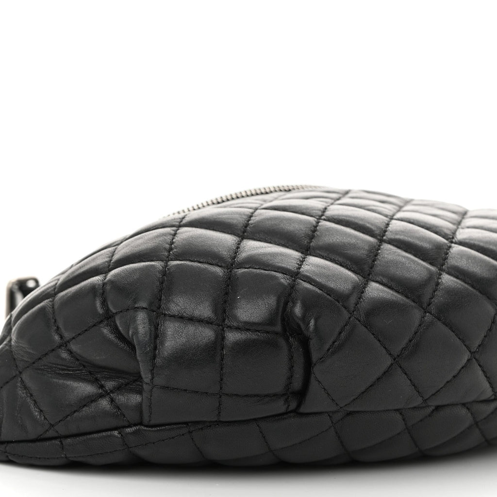 Lambskin Quilted Banane Waist Bag Fanny Pack Black