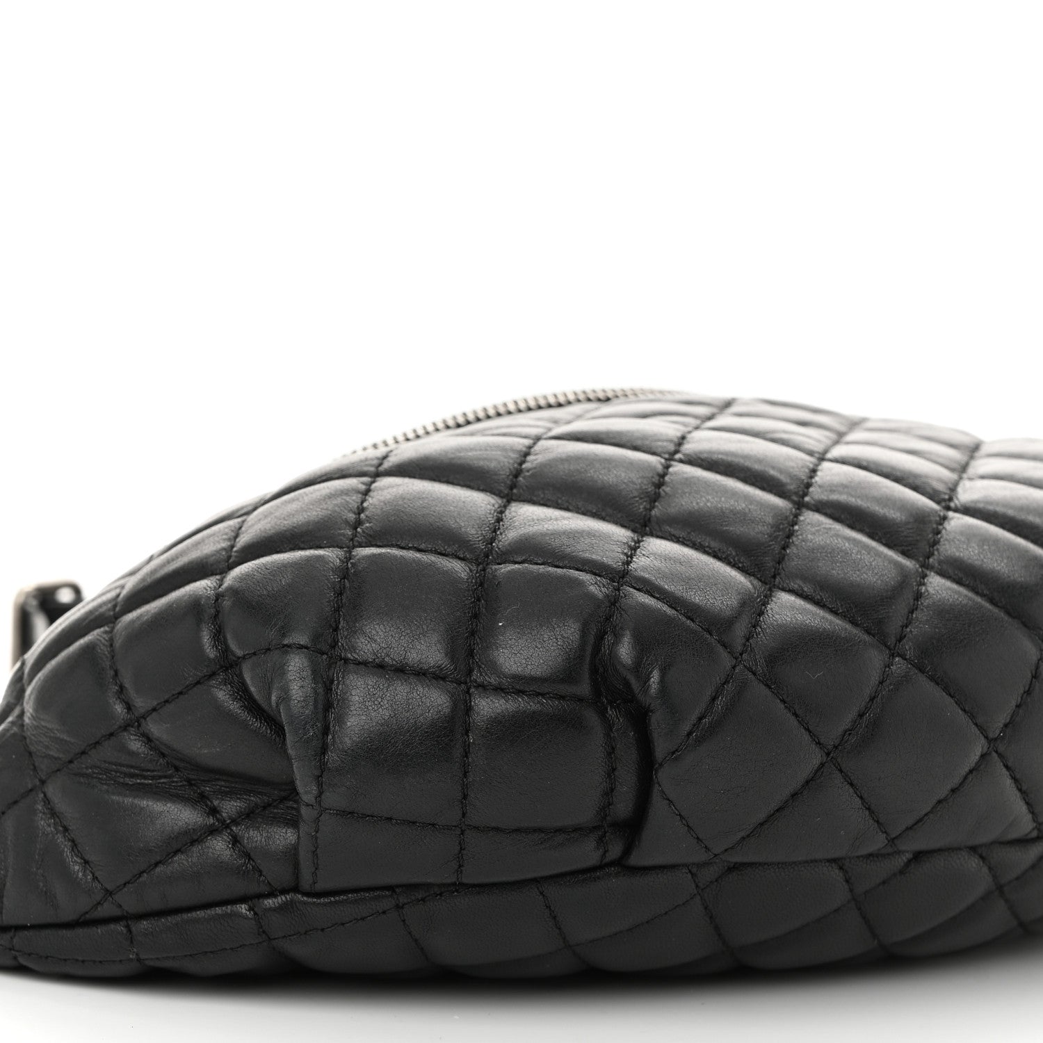 Lambskin Quilted Banane Waist Bag Fanny Pack Black