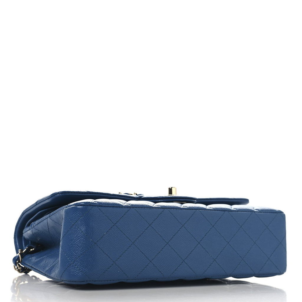 Caviar Quilted Medium Double Flap Blue