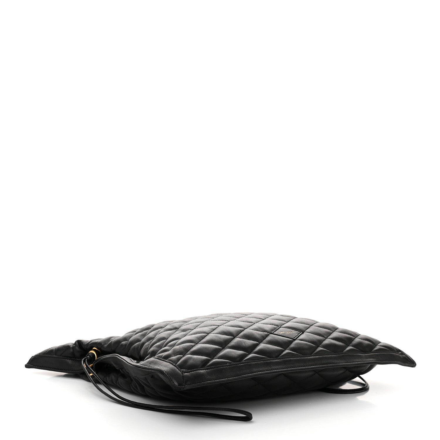 Lambskin Quilted Pochon Drawstring Tote Bag Black