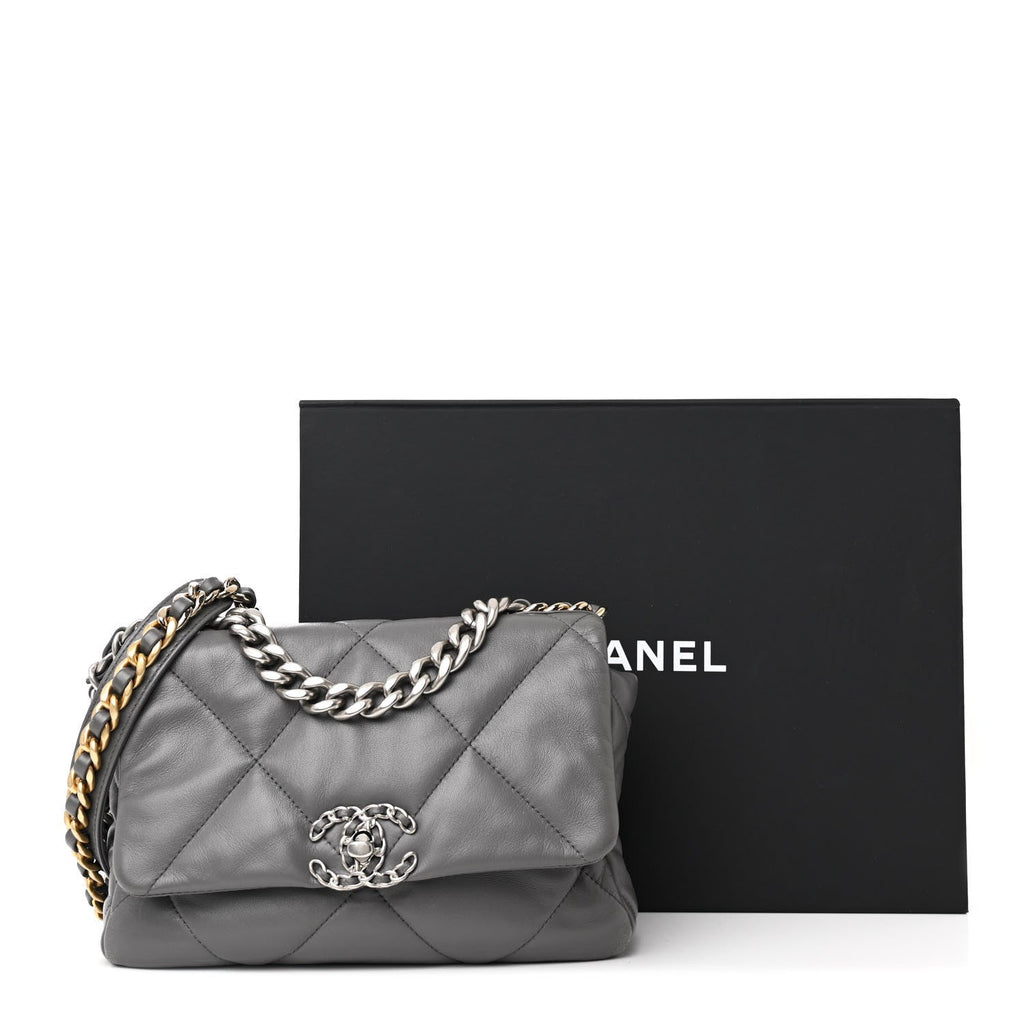 Lambskin Quilted Medium Chanel 19 Flap Dark Grey