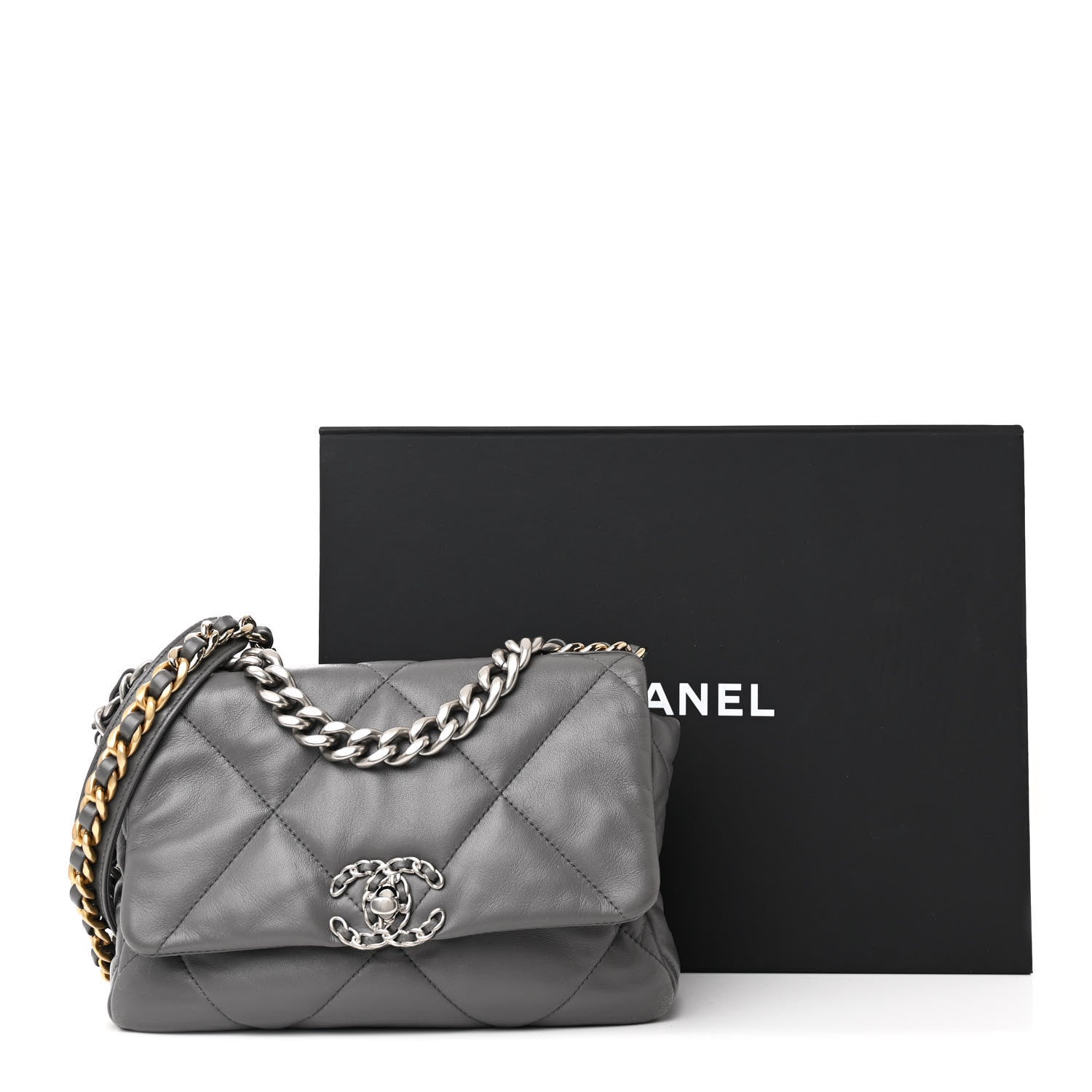 Lambskin Quilted Medium Chanel 19 Flap Dark Grey