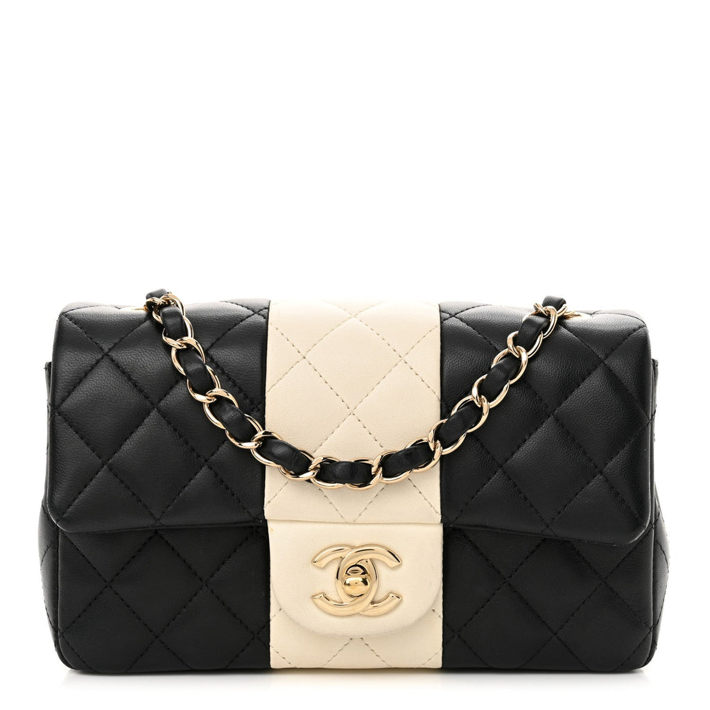 Lambskin Quilted Mini Rectangular Flap Black White
