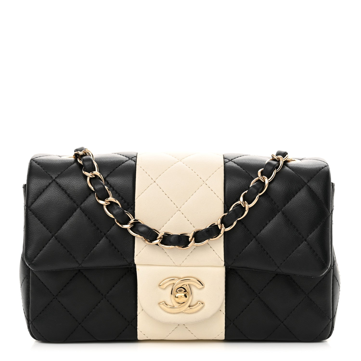 Lambskin Quilted Mini Rectangular Flap Black White